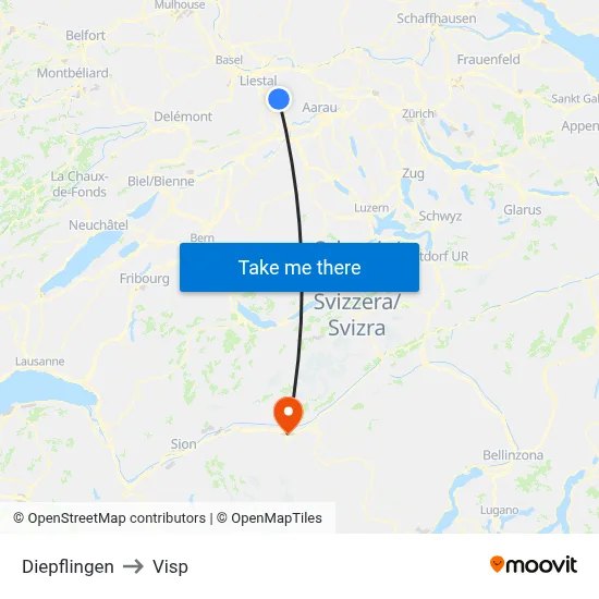 Diepflingen to Visp map