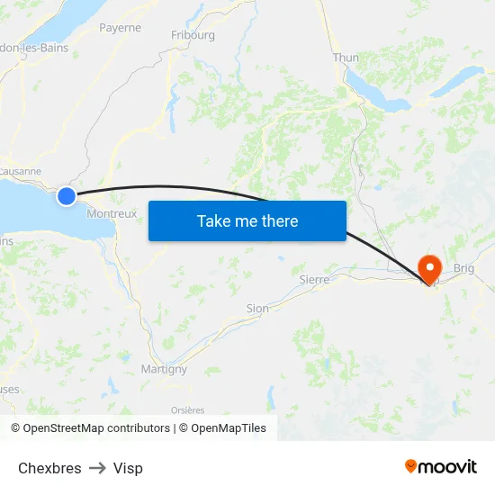 Chexbres to Visp map