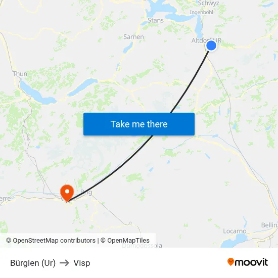 Bürglen (Ur) to Visp map