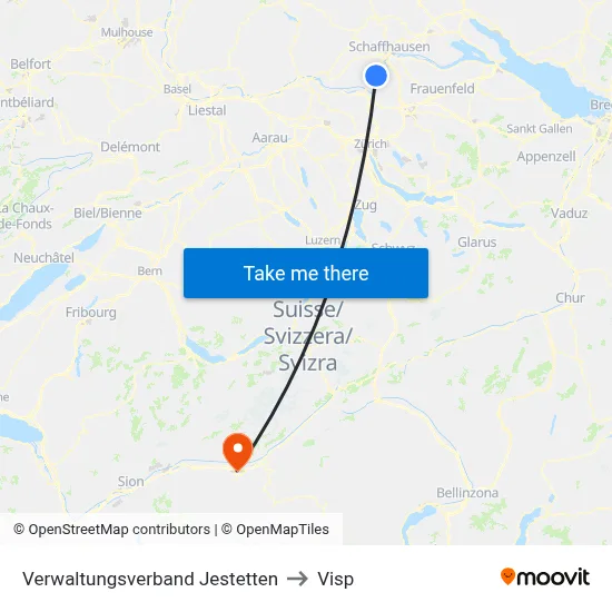 Verwaltungsverband Jestetten to Visp map