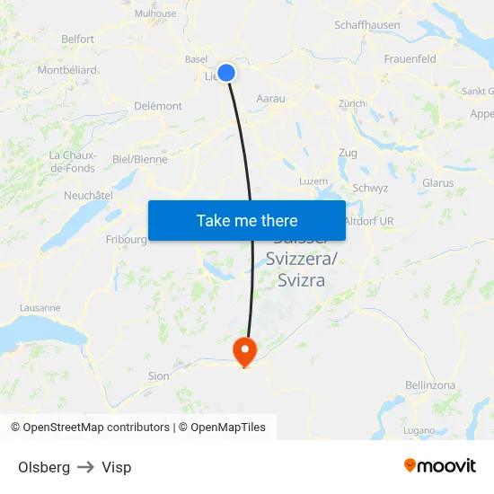 Olsberg to Visp map