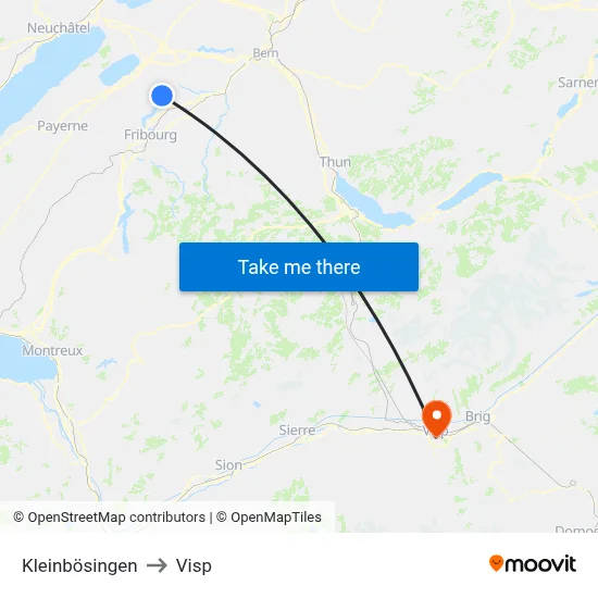 Kleinbösingen to Visp map