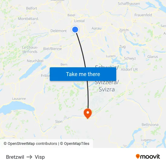 Bretzwil to Visp map