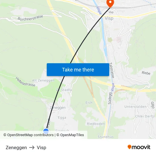 Zeneggen to Visp map