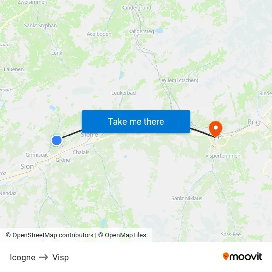 Icogne to Visp map