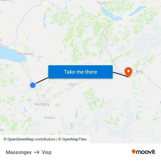 Massongex to Visp map