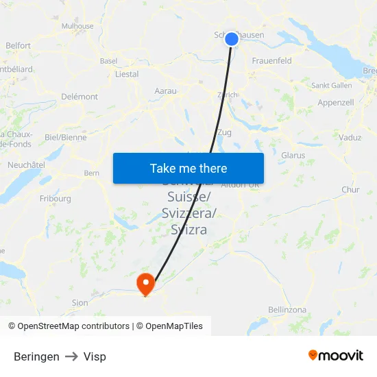 Beringen to Visp map