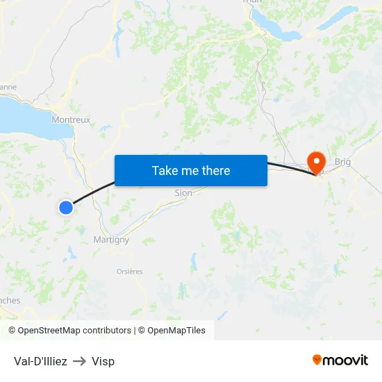 Val-D'Illiez to Visp map