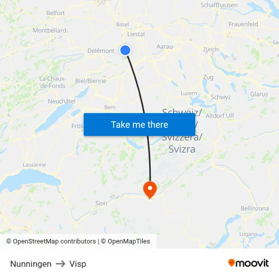 Nunningen to Visp map