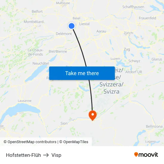 Hofstetten-Flüh to Visp map