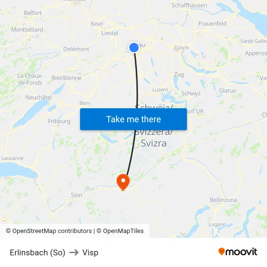 Erlinsbach (So) to Visp map