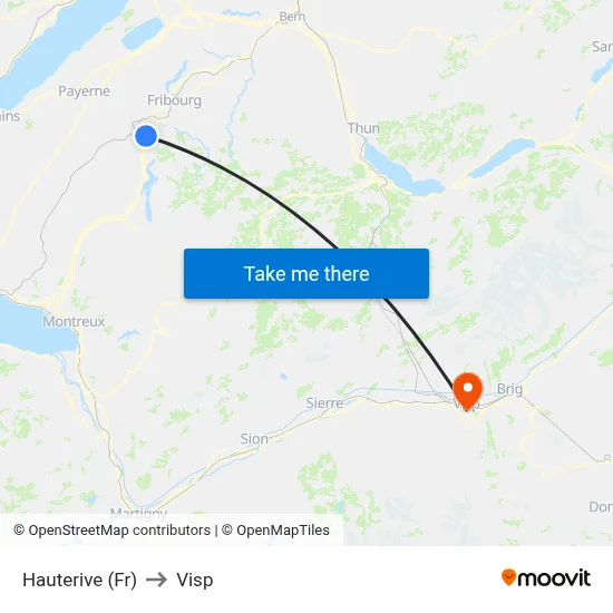 Hauterive (Fr) to Visp map