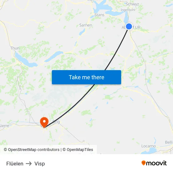 Flüelen to Visp map