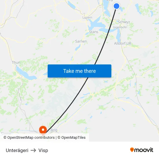 Unterägeri to Visp map