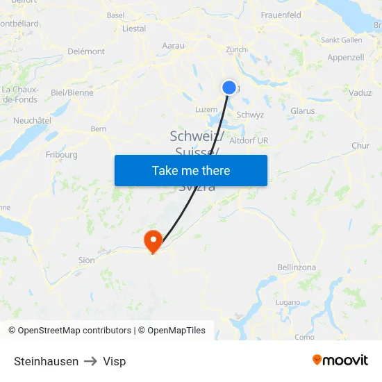 Steinhausen to Visp map
