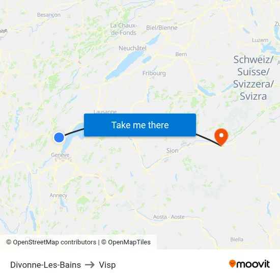 Divonne-Les-Bains to Visp map