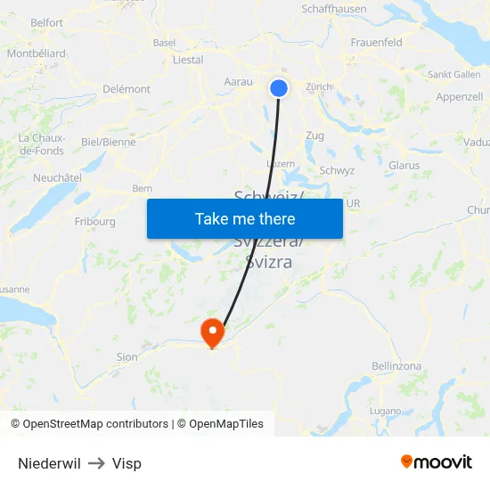 Niederwil to Visp map