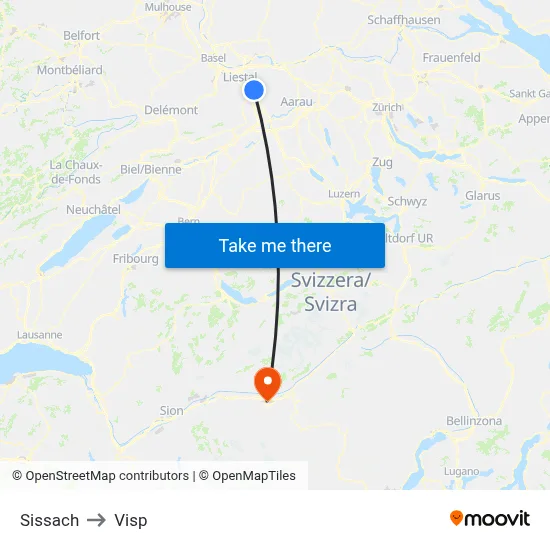 Sissach to Visp map