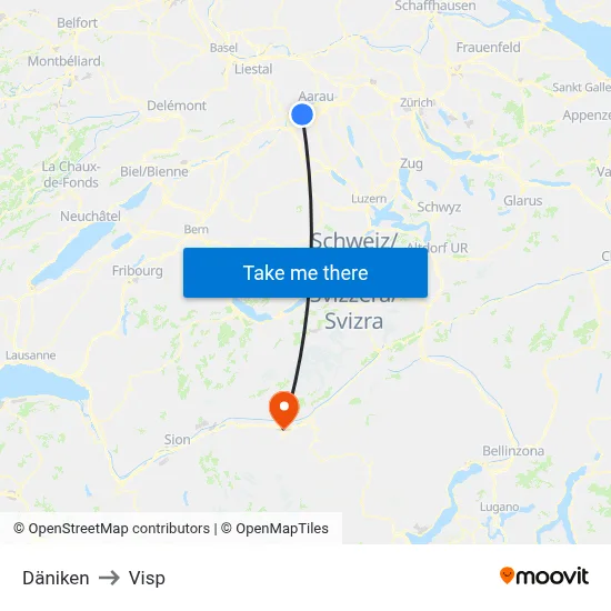 Däniken to Visp map
