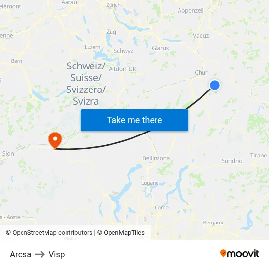 Arosa to Visp map