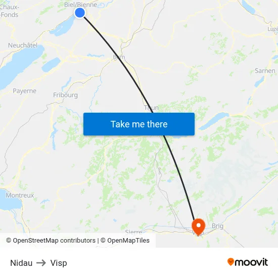 Nidau to Visp map