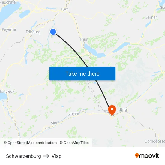 Schwarzenburg to Visp map