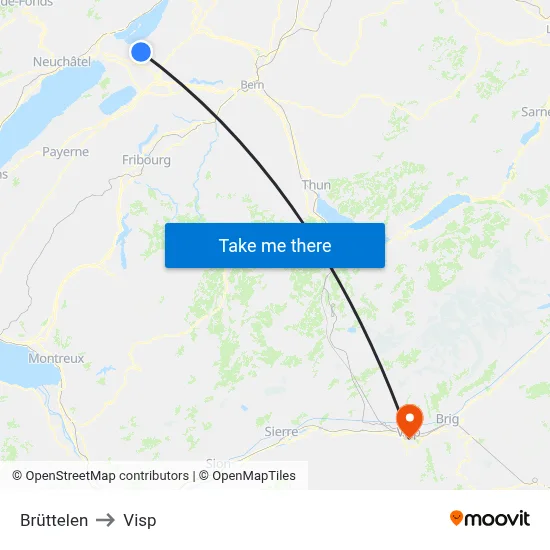Brüttelen to Visp map