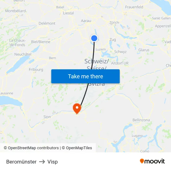 Beromünster to Visp map