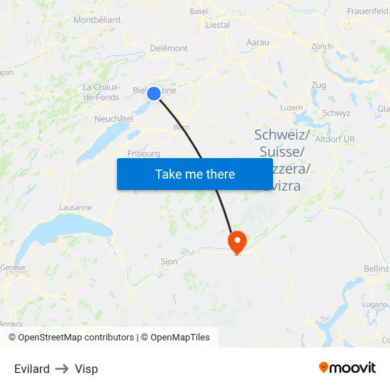 Evilard to Visp map