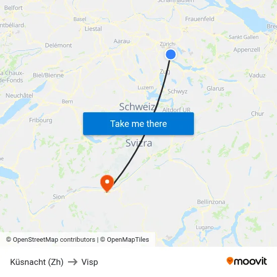 Küsnacht (Zh) to Visp map