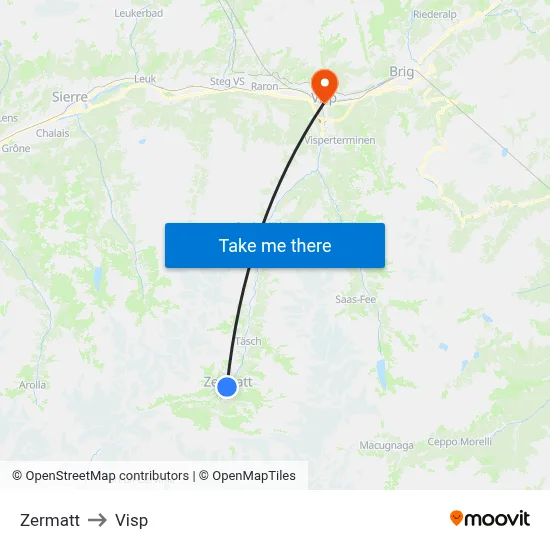 Zermatt to Visp map