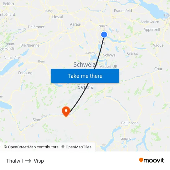 Thalwil to Visp map