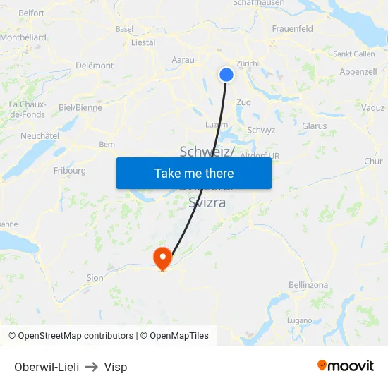 Oberwil-Lieli to Visp map