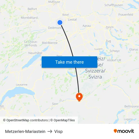 Metzerlen-Mariastein to Visp map
