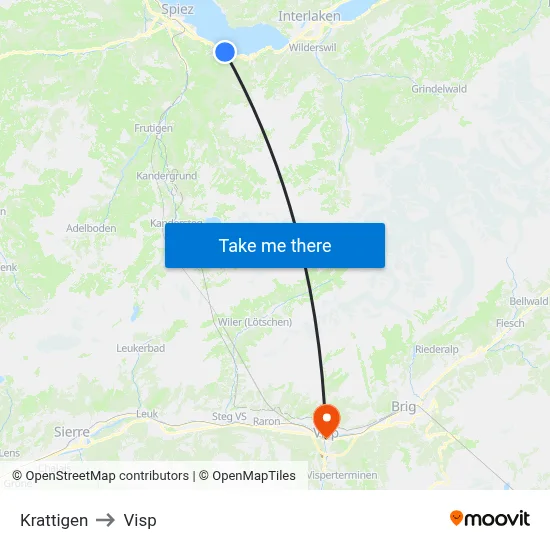 Krattigen to Visp map
