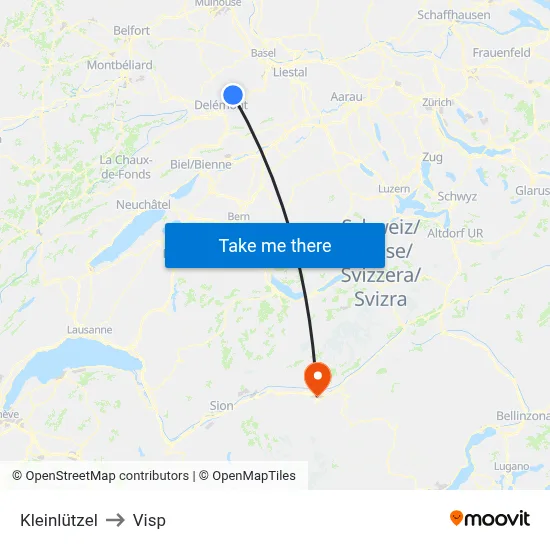 Kleinlützel to Visp map