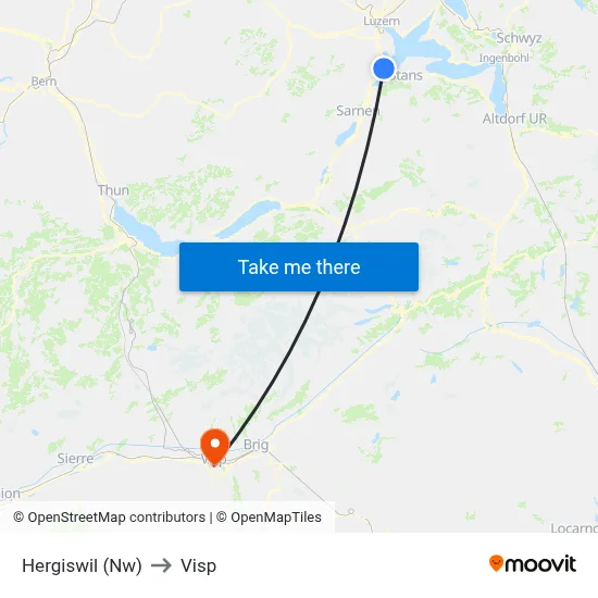 Hergiswil (Nw) to Visp map