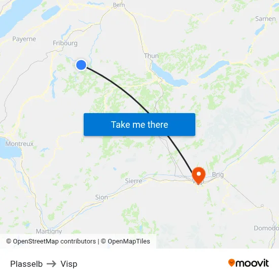 Plasselb to Visp map