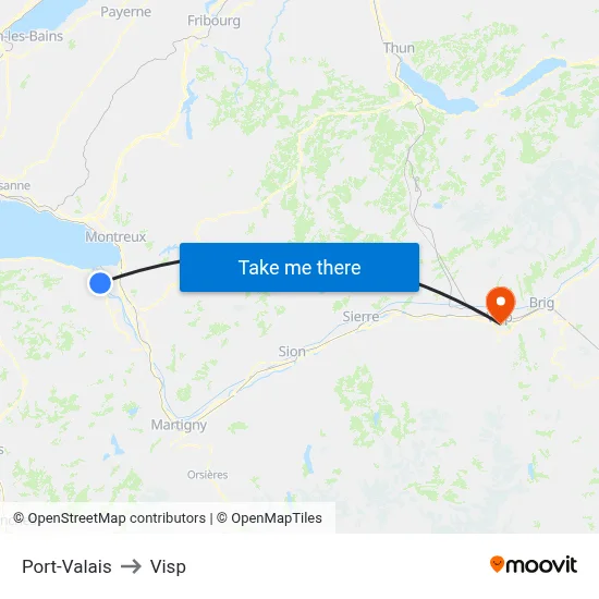 Port-Valais to Visp map
