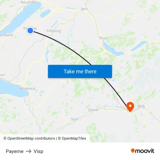 Payerne to Visp map