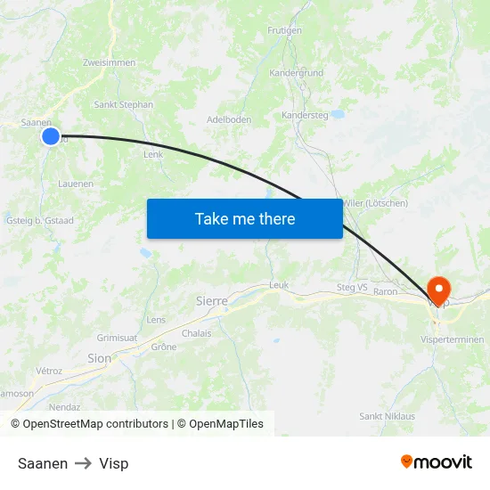 Saanen to Visp map