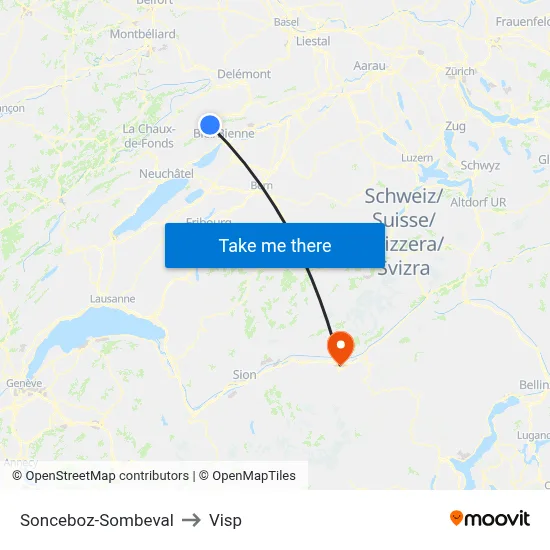 Sonceboz-Sombeval to Visp map