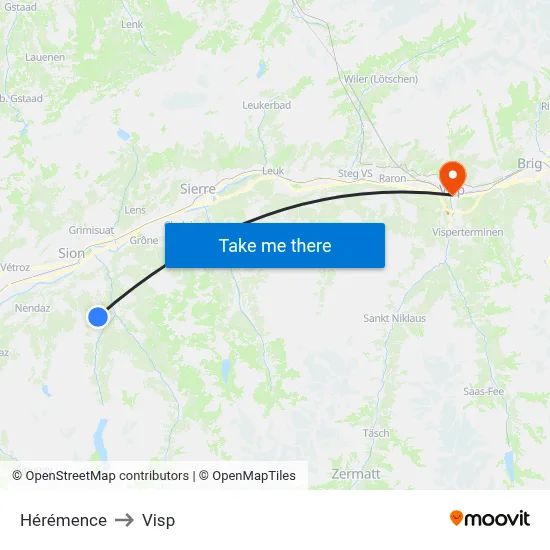 Hérémence to Visp map