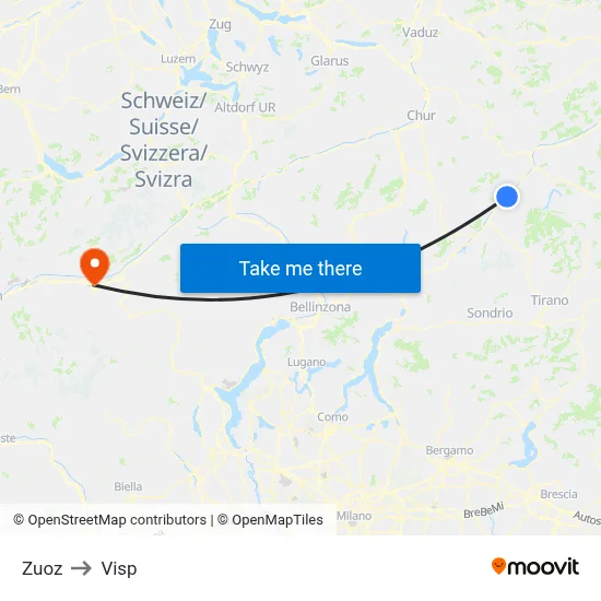 Zuoz to Visp map