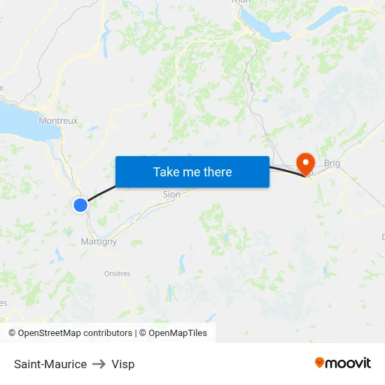Saint-Maurice to Visp map