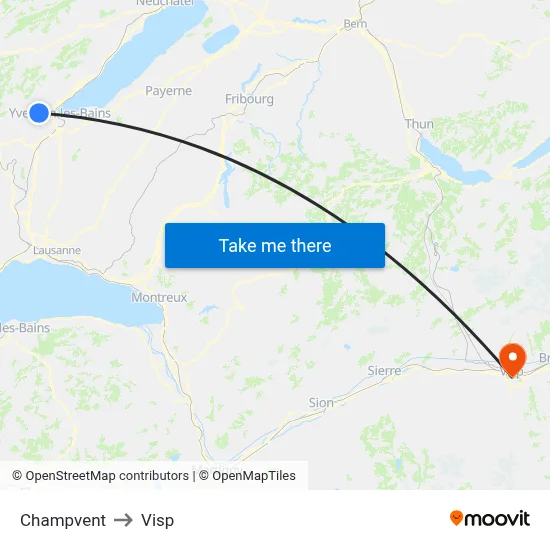 Champvent to Visp map