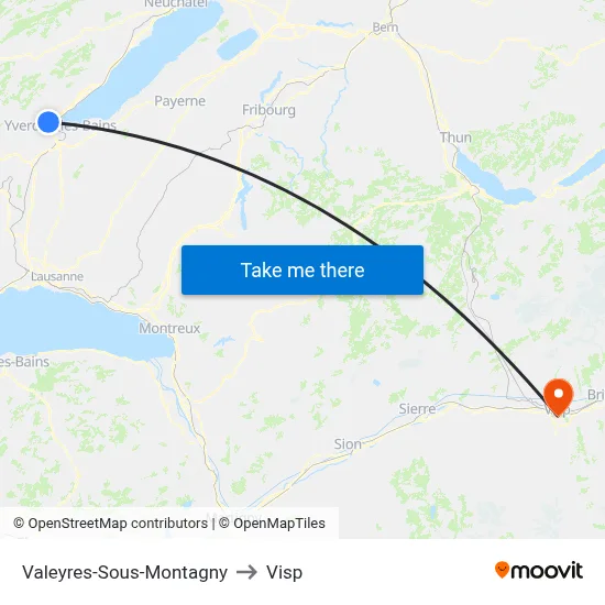 Valeyres-Sous-Montagny to Visp map