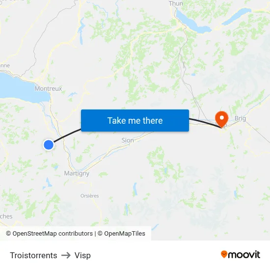 Troistorrents to Visp map
