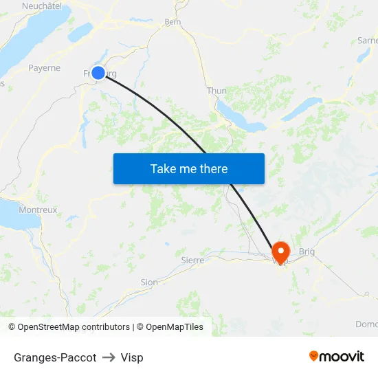 Granges-Paccot to Visp map