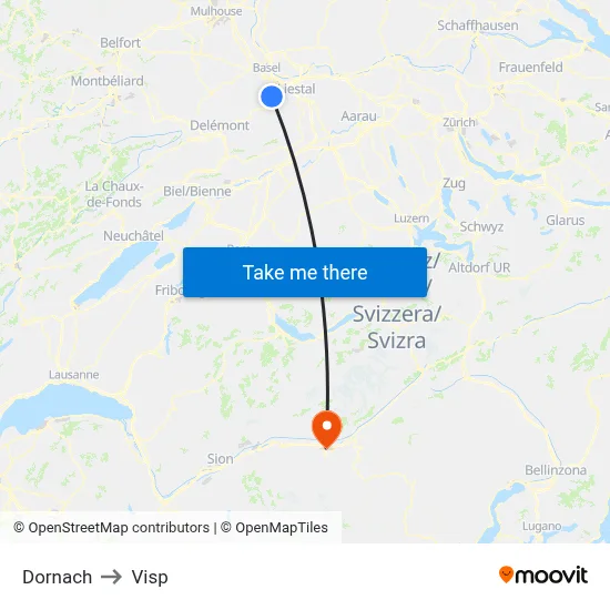 Dornach to Visp map